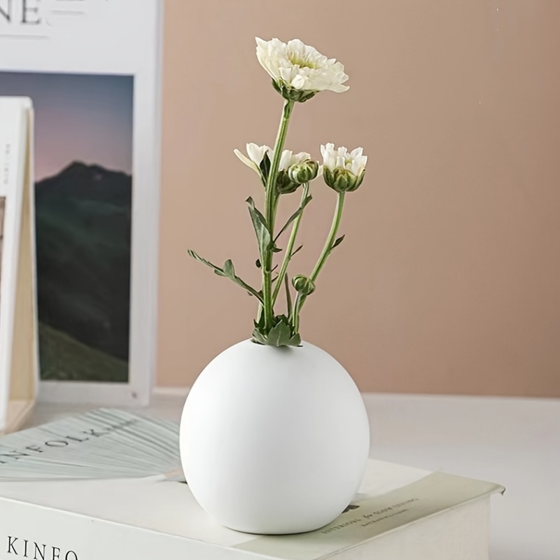 Arreglo floral redondo jarrón blanco, jarrones de cerámica para estudio de  oficina, 2 tamaños, arreglo floral, jarrón combinado, altura 5.9-7.9 in