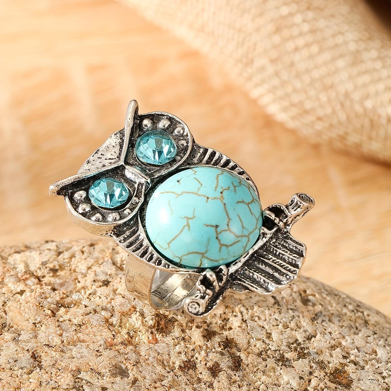 Bague Boh me En Forme Hibou Incrust Turquoise Femme Temu France