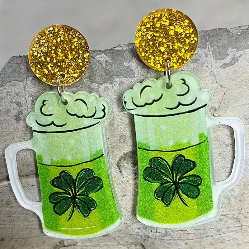 St. Patrick's Day Tassel & Cover Dome Earrings Long Tassel Irish St  Patricks Day Earrings for Women EMERALD GREEN SHAMROCK CLOVE