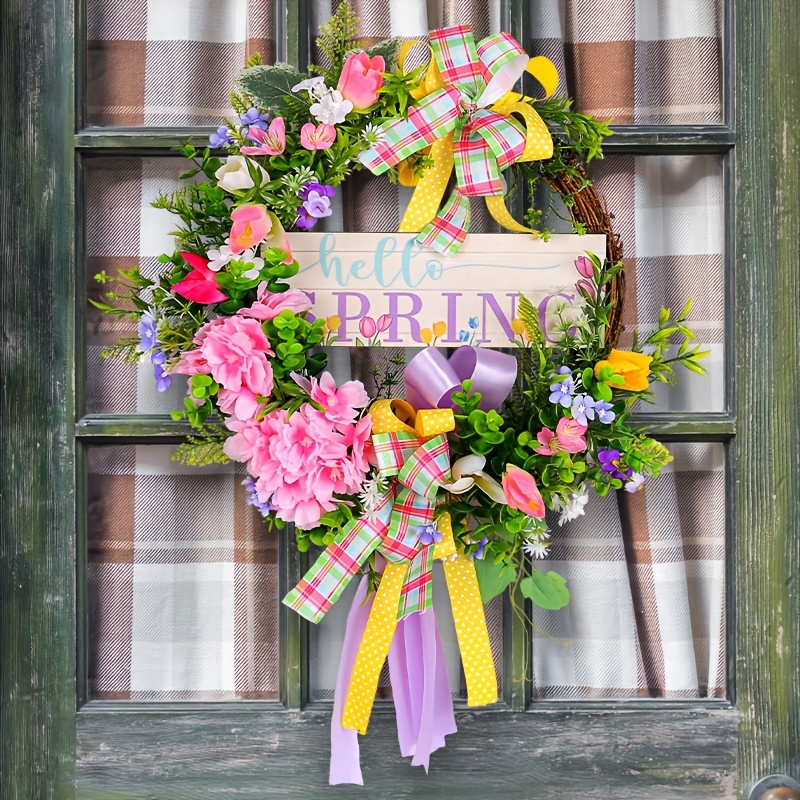New Spring Flower Wreath Door Hanging Welcome Wreath - Temu