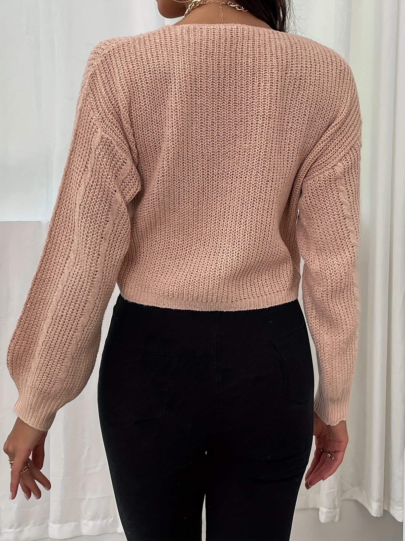 Cropped sweater with discount drawstring