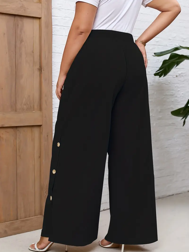 Plus Size Elegant Trousers Women's Plus Solid High Waisted - Temu