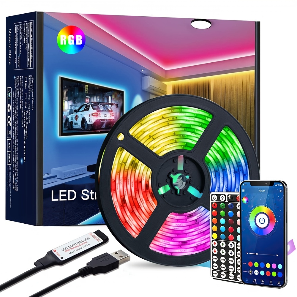 1 Roll Of 5050 LED Light 16 4ft Strips With Infrared Remote Control For Party Bedroom Decoration Music Night Lighting RGB Ribbon Lamp String Battery Not Included