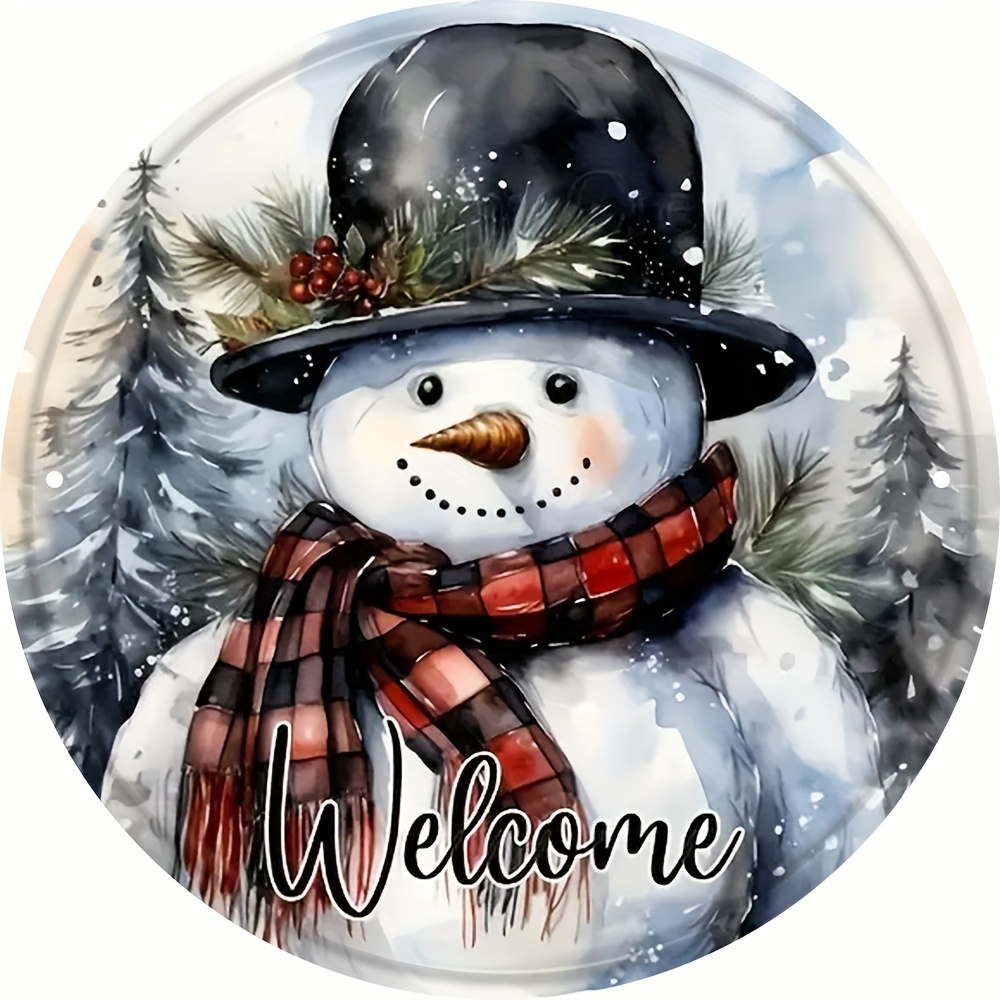 

1pc, White Snowman Welcome Metal Sign, Vintage Decorative Wall Art (8"x8"/20cm*20cm), Wall Decor, Room Decor, Home Decor, Merry Christmas And Happy New Year