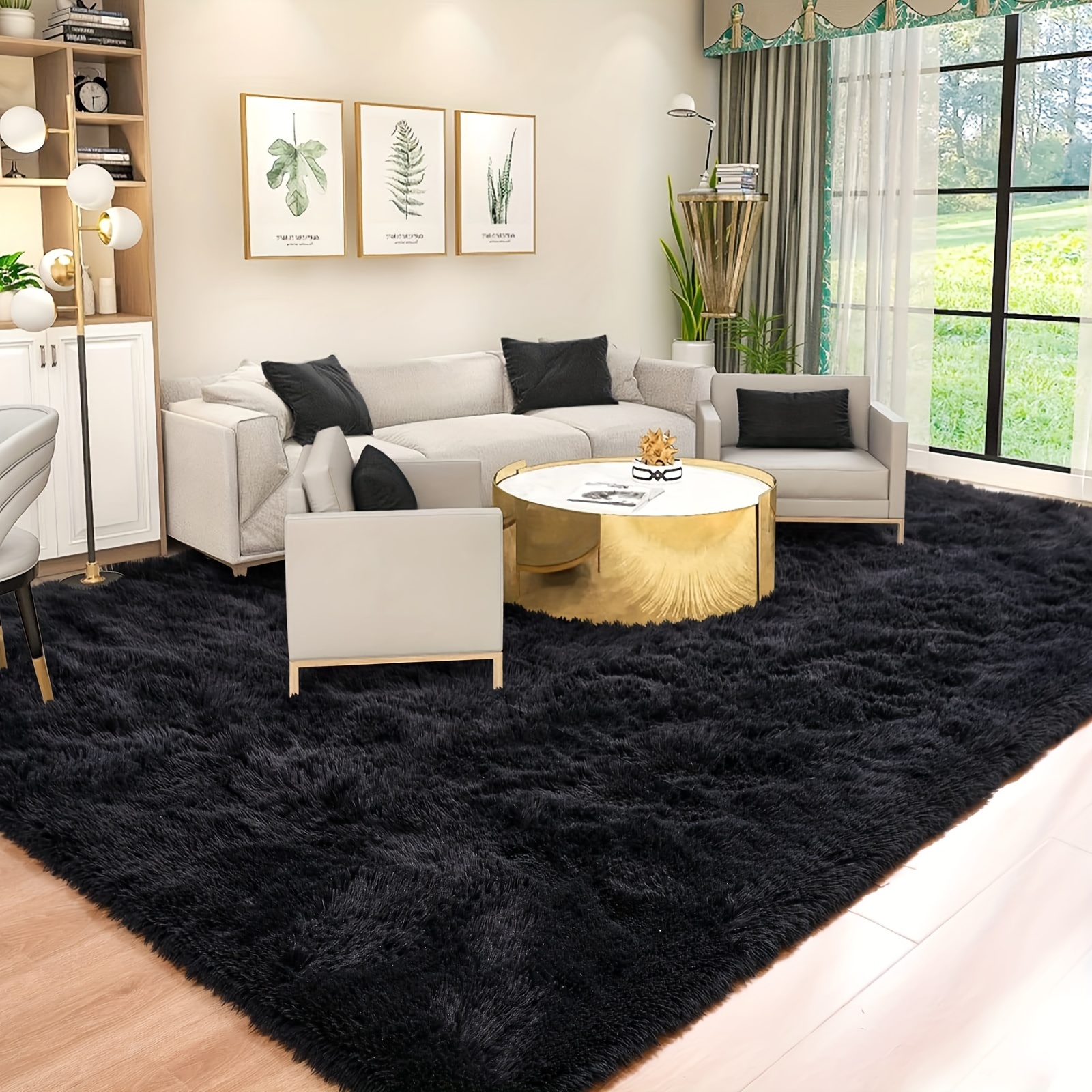 Alfombra negra de 4 x 6 pies, alfombra de piel sintética esponjosa para  dormitorio, sala de estar, alfombra de felpa suave para interiores,  habitación