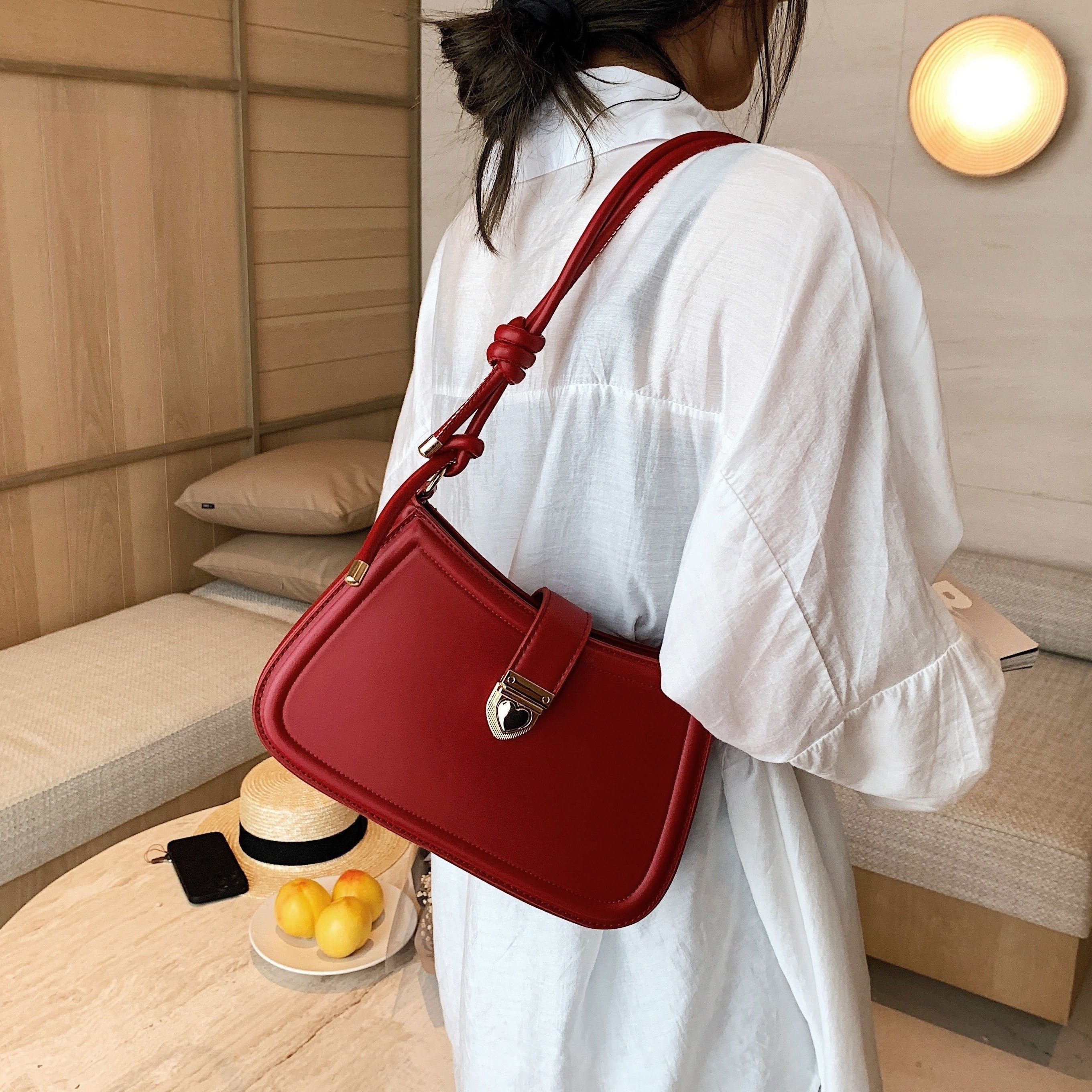 Retro Love Lock Crossbody Bag, Solid Color Shoulder Bag, Simple Handbag &  Purse For Women - Temu