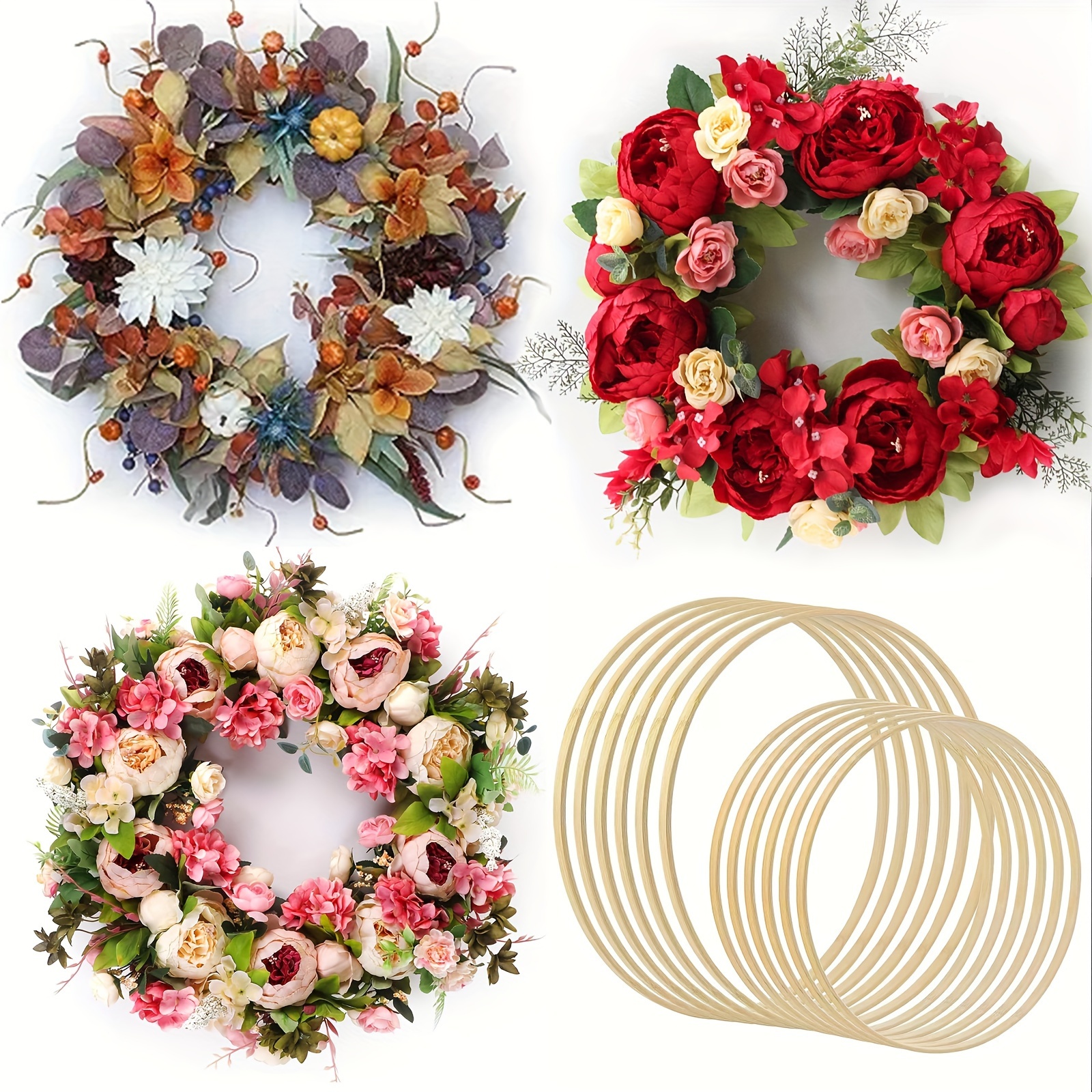 Worown 6 Pack 12 Inch Wooden Bamboo Floral Hoops Wreath Rings for DIY  Wedding Wreath Decor, Dream Catcher and Macrame Wall Hanging Crafts