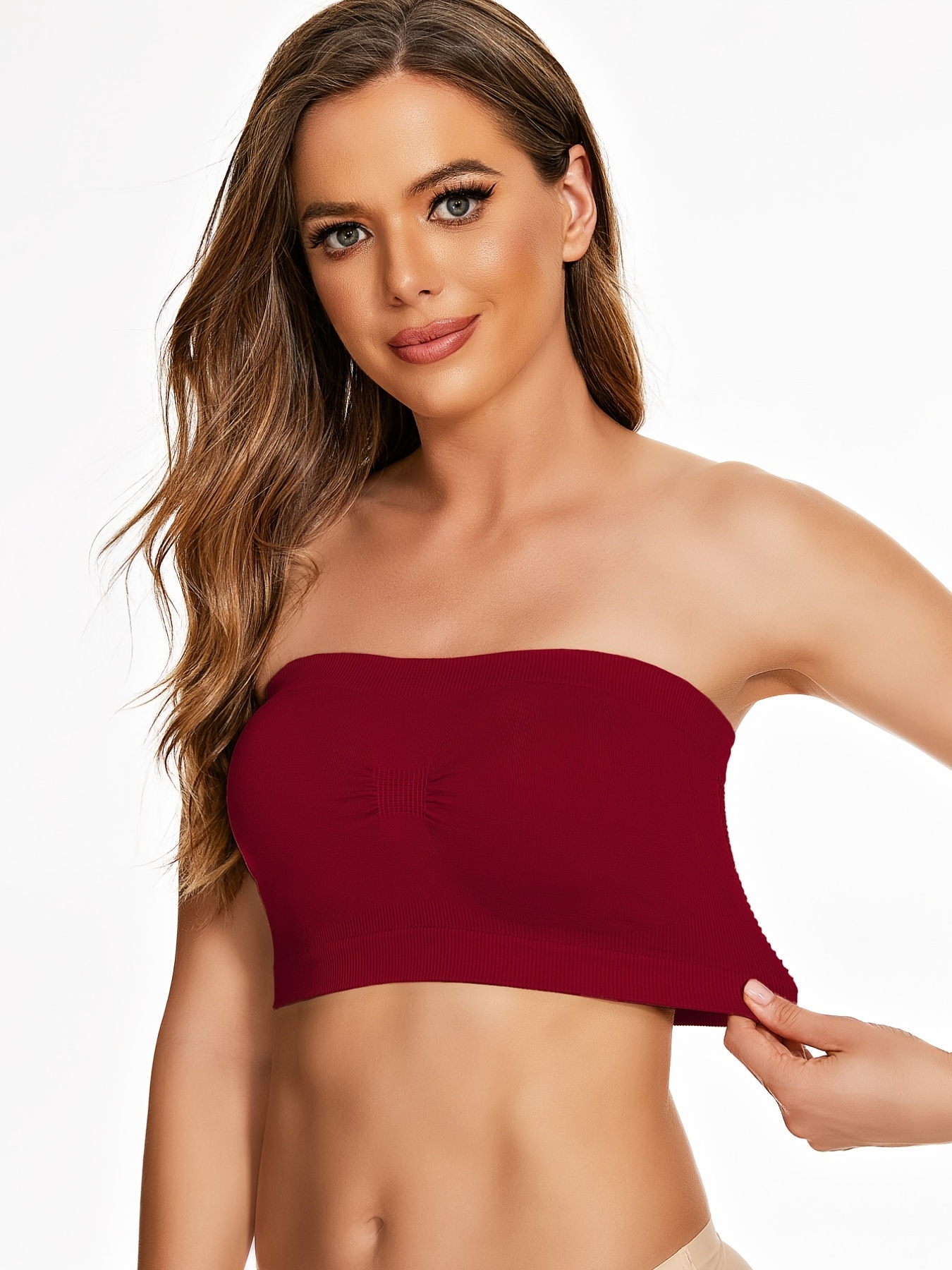 1 Womens Strapless Padded Bandeau Tube Crop Top Bra Removable Pads Rust  Color