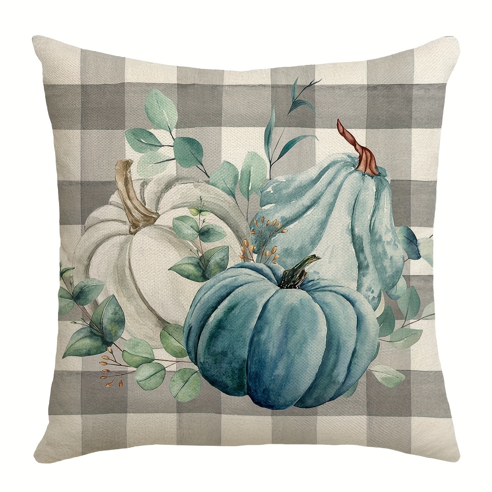 Autumn Farmhouse Pillow Covers Set Blue Pumpkin Decorative - Temu