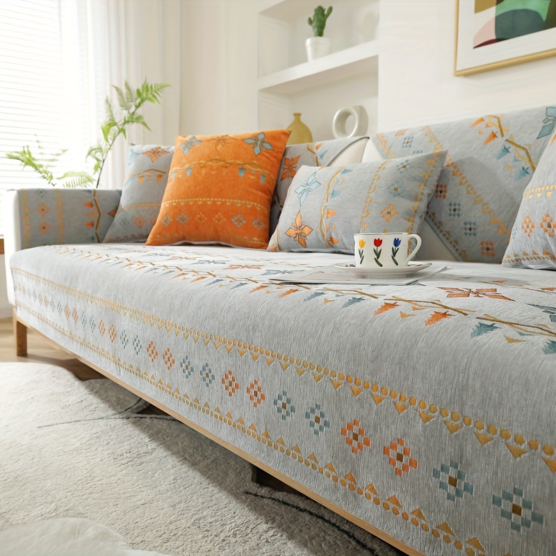 Bohemia Chenille Sofa Cover Geometric Embroidery Sofa - Temu