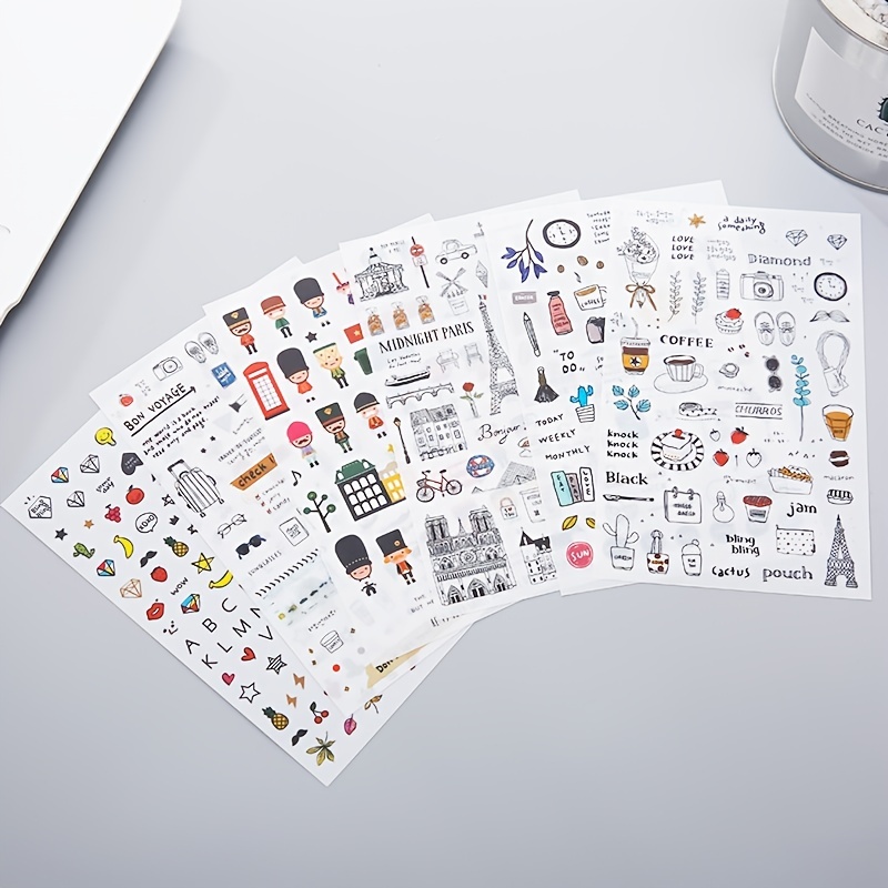 6pcs/set European Style Travel Diary PVC Sticker Decoration Diary  Scrapbooking Label Sticker Kawaii Stickers