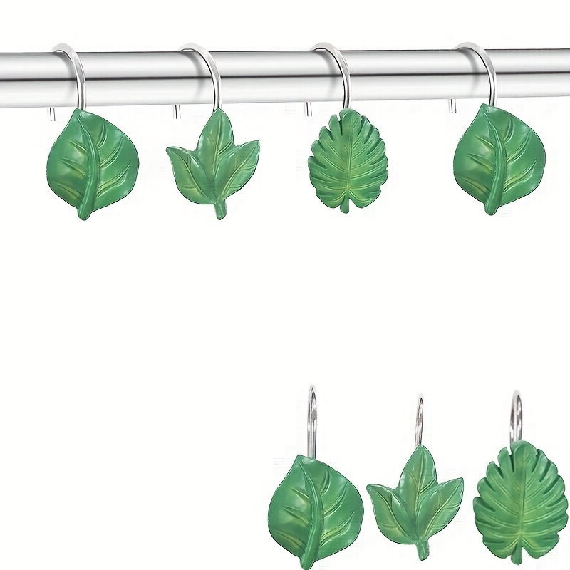 12PCS Shower Curtain Hooks, Decorative Shower Curtain Hooks, Rust Proof  Stainless Steel Shower Curtain Hooks for Bathroom, Bedroom Room Decor  (Leaves)