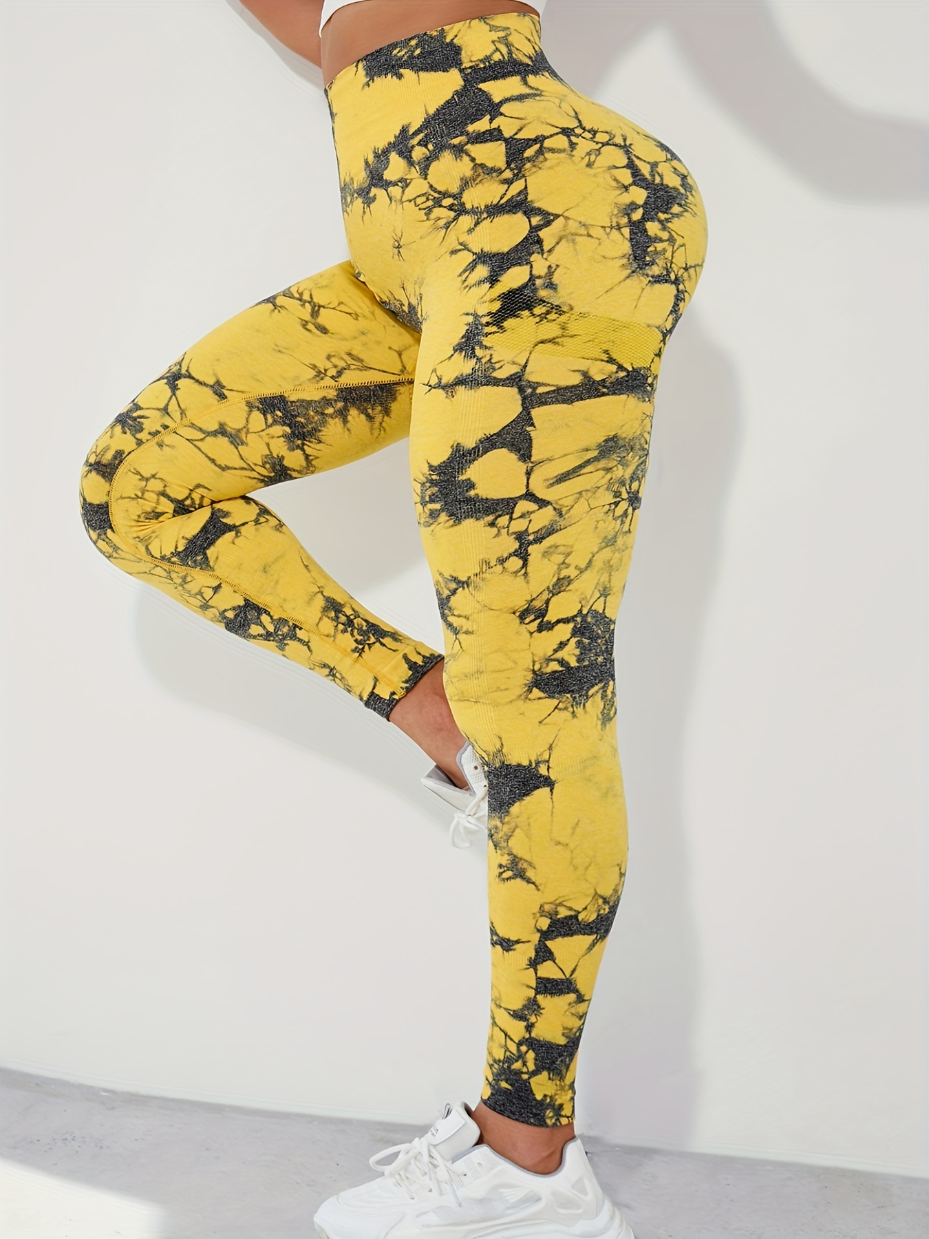 Black & Yellow Workout Leggings for Women Butt Lift Yoga Pants for  Women High Waisted Leggings for Women 