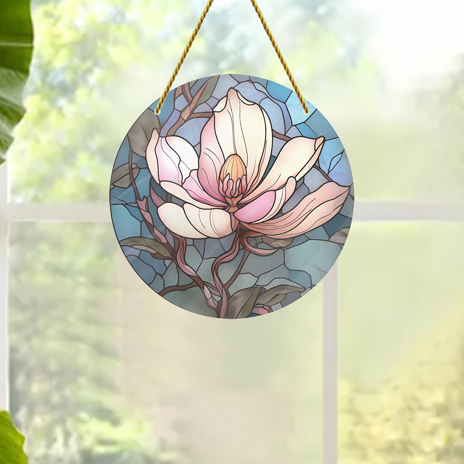 Magnolia Colorful Glass Painting Sun Catcher Unique Home - Temu