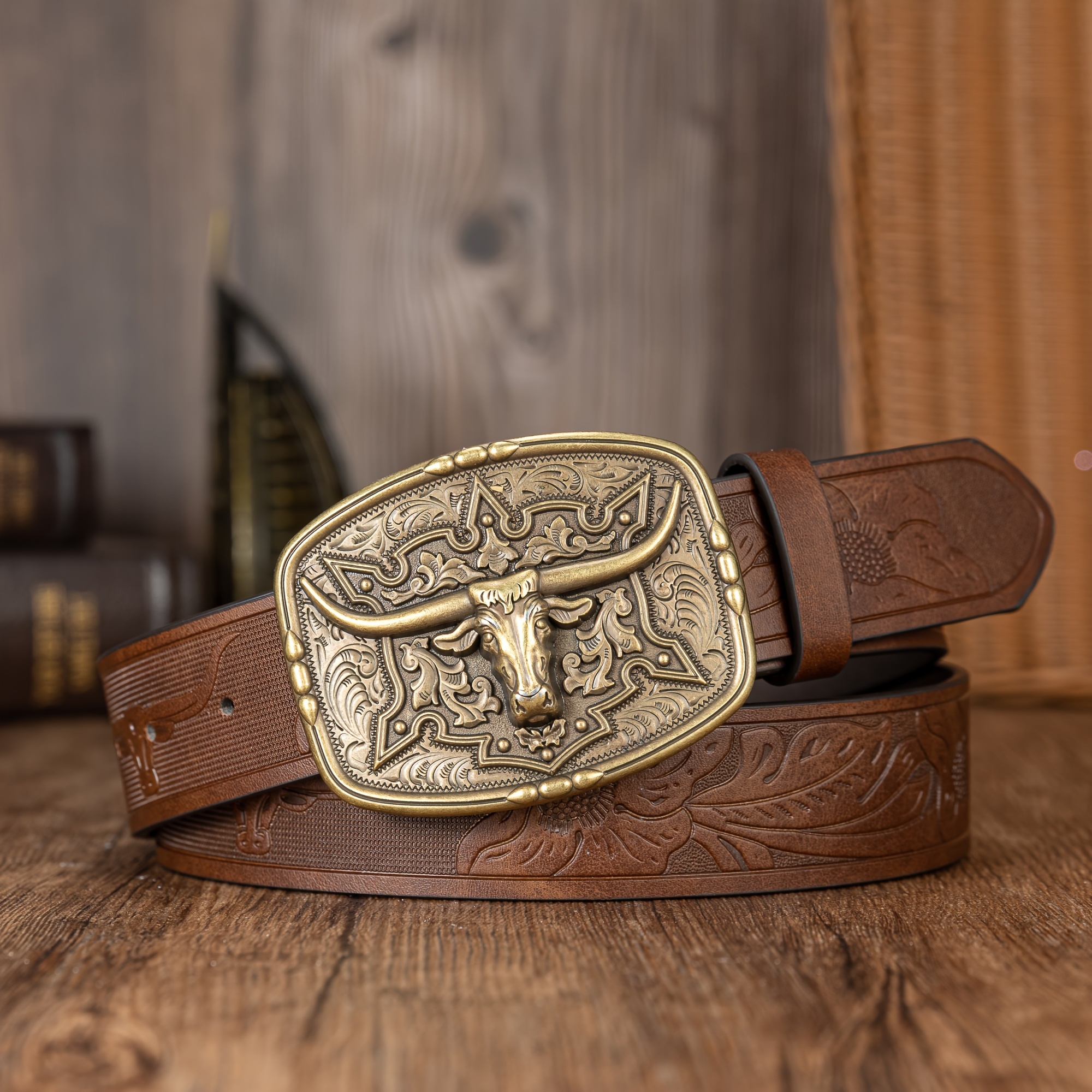 Men's Belt With A Unique Featuring A Embossed On A Shield Pattern