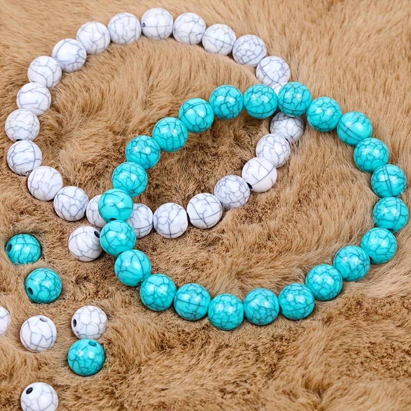 Turquoise Color Bead Bracelet on Brown Crocheted Cords - Sky Blue