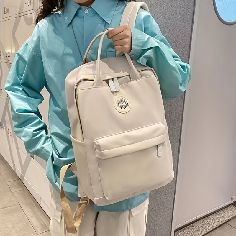 Solid Backpack Zipper School Bag Women's Preppy Rucksack