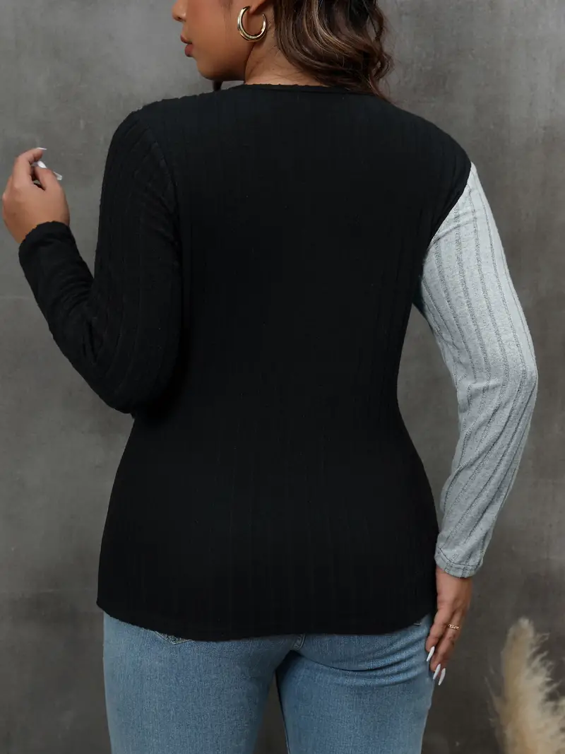 plus size casual sweater womens plus colorblock cross v neck long sleeve medium stretch jumper details 31