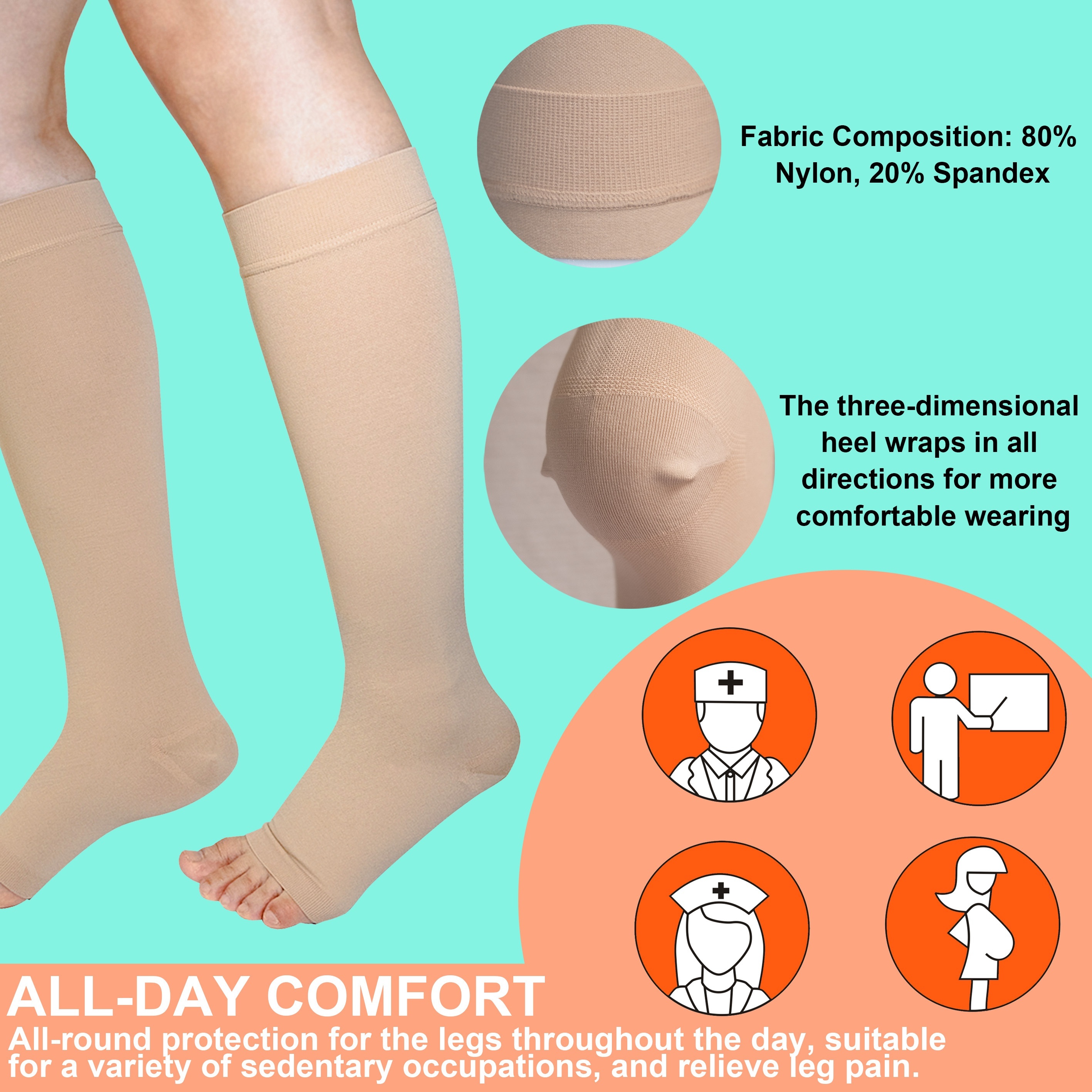 Graduated Compression Socks Men Women Open Toe Knee High 20 - Temu