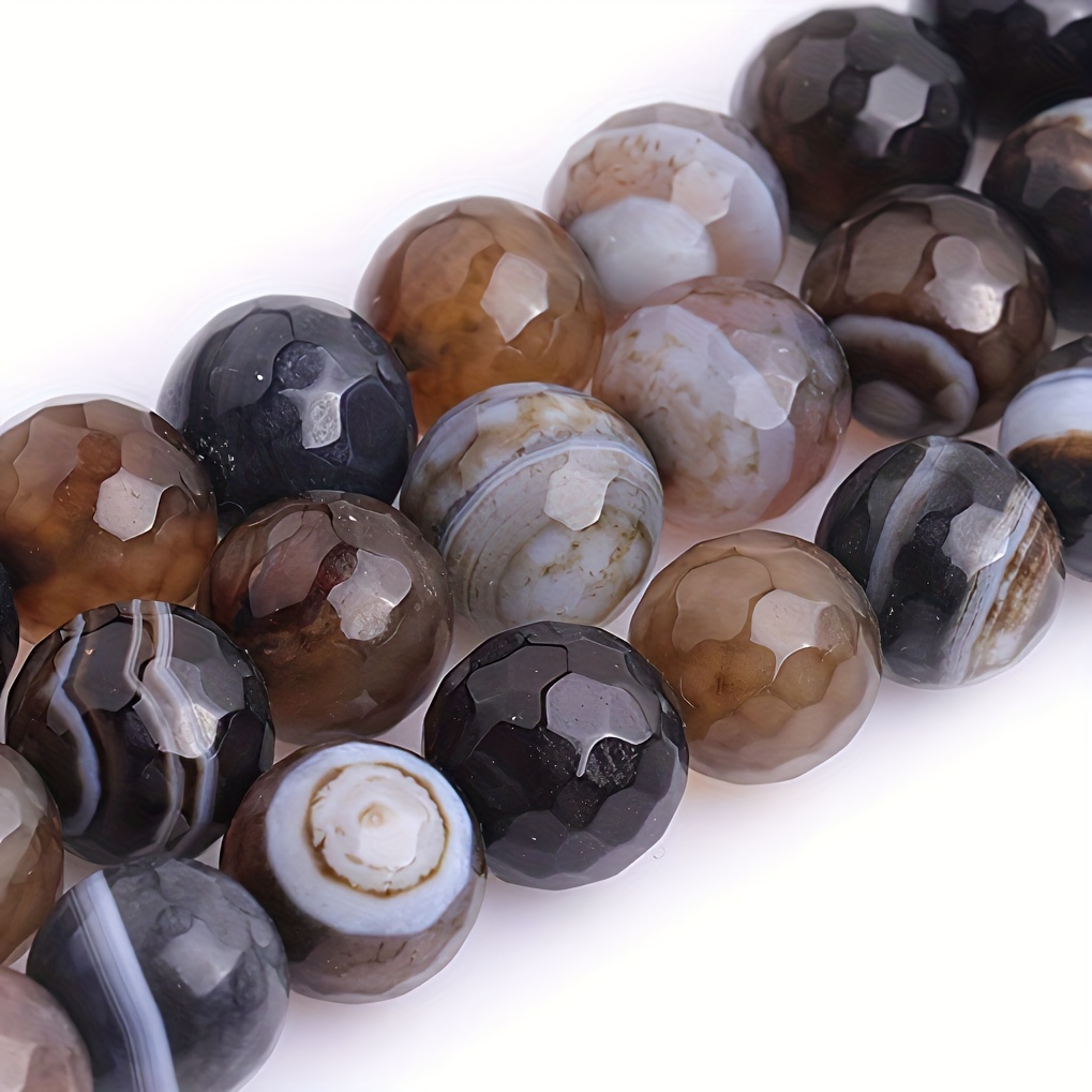 Black Striped Agate Stone Beads Semi Precious Gemstone Round - Temu