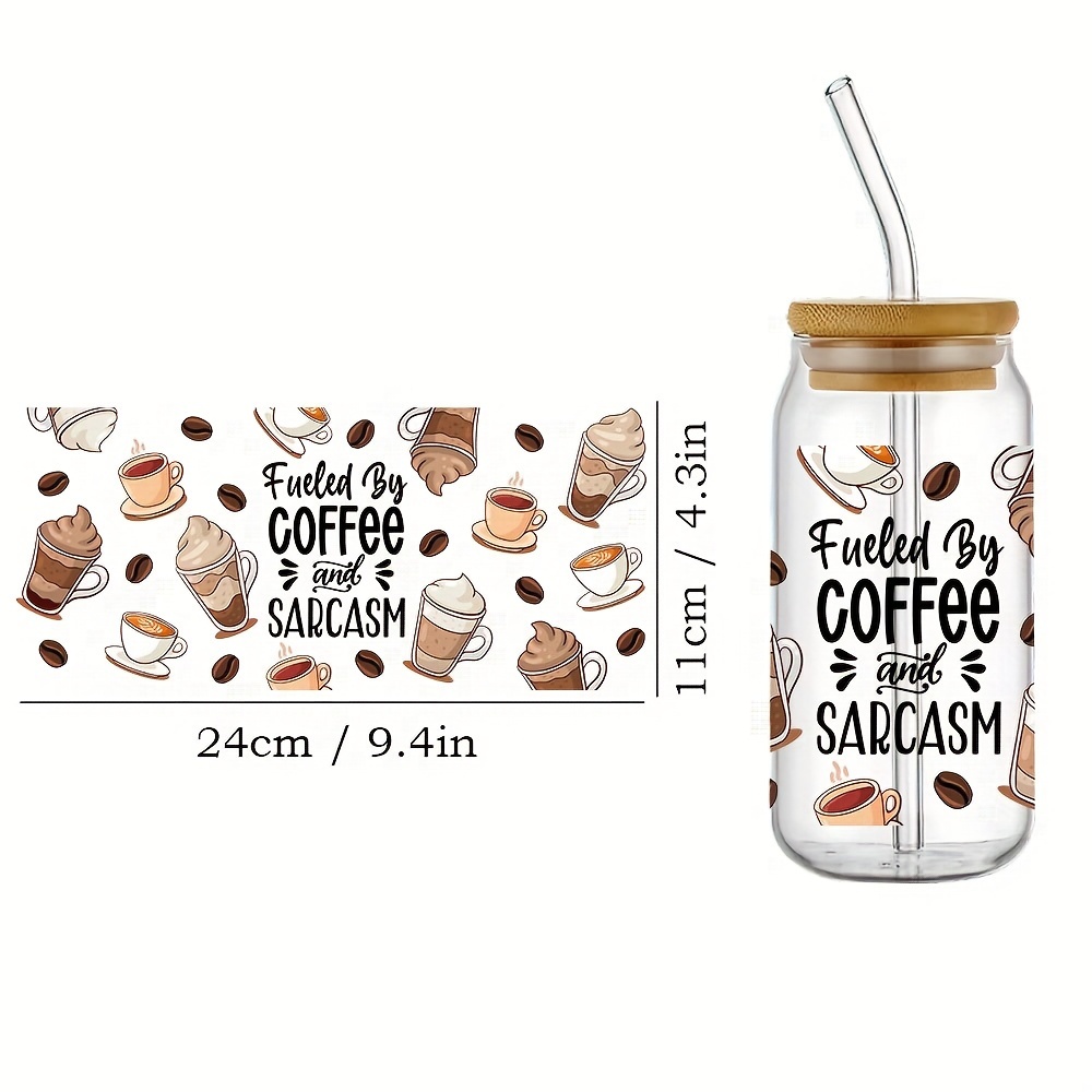 3D UV DTF Transfer Cup Wrap Transfer Sticker for 16 Oz Glass Coffee Cups~