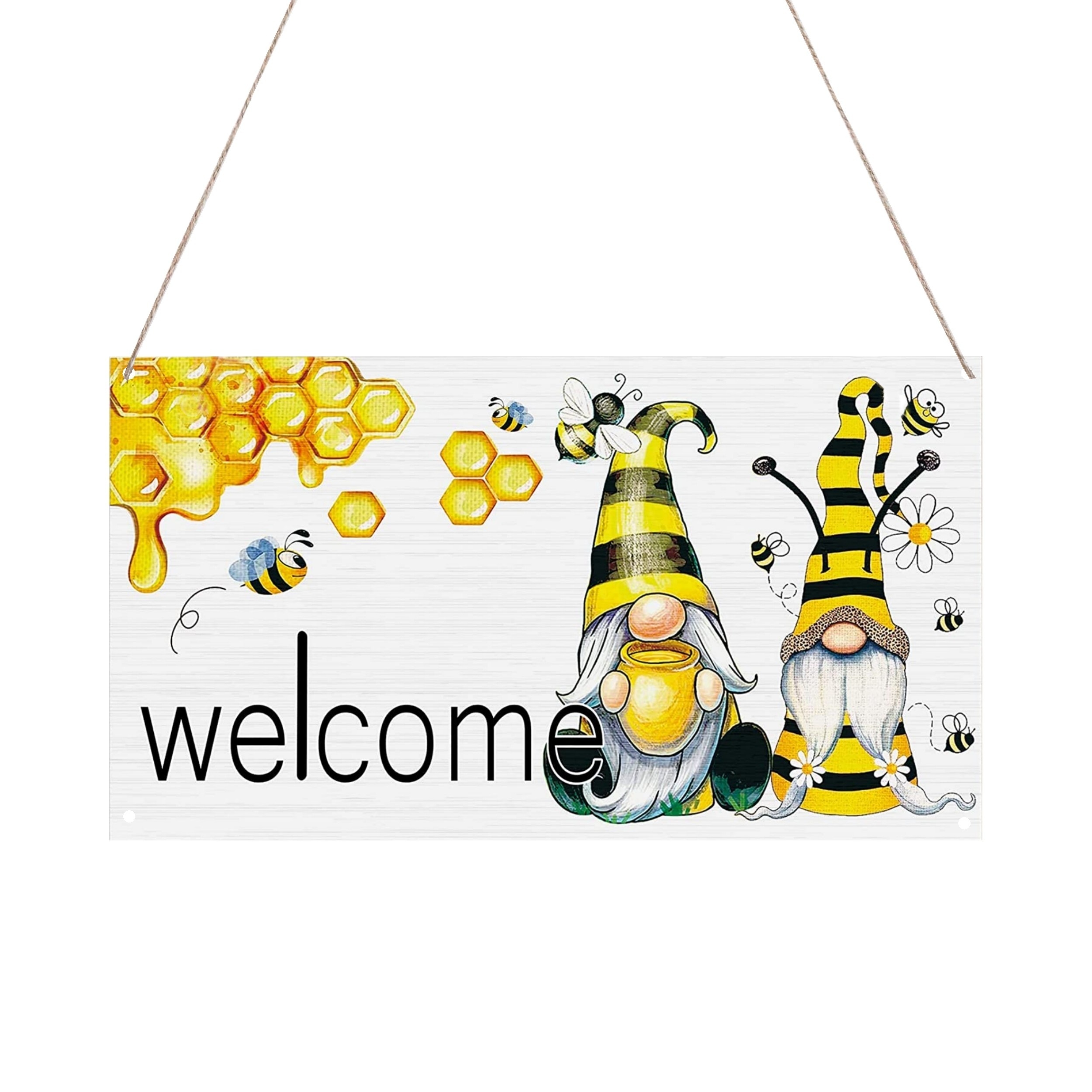 1Pc Bumble Bee Gnomes Door Sign Bee Gifts Yellow & Black Wood Door Hanger  Bee Happy Home Farmhouse Wreath Attachment Spring Summer Front Door  Decorations Hanging Porch 