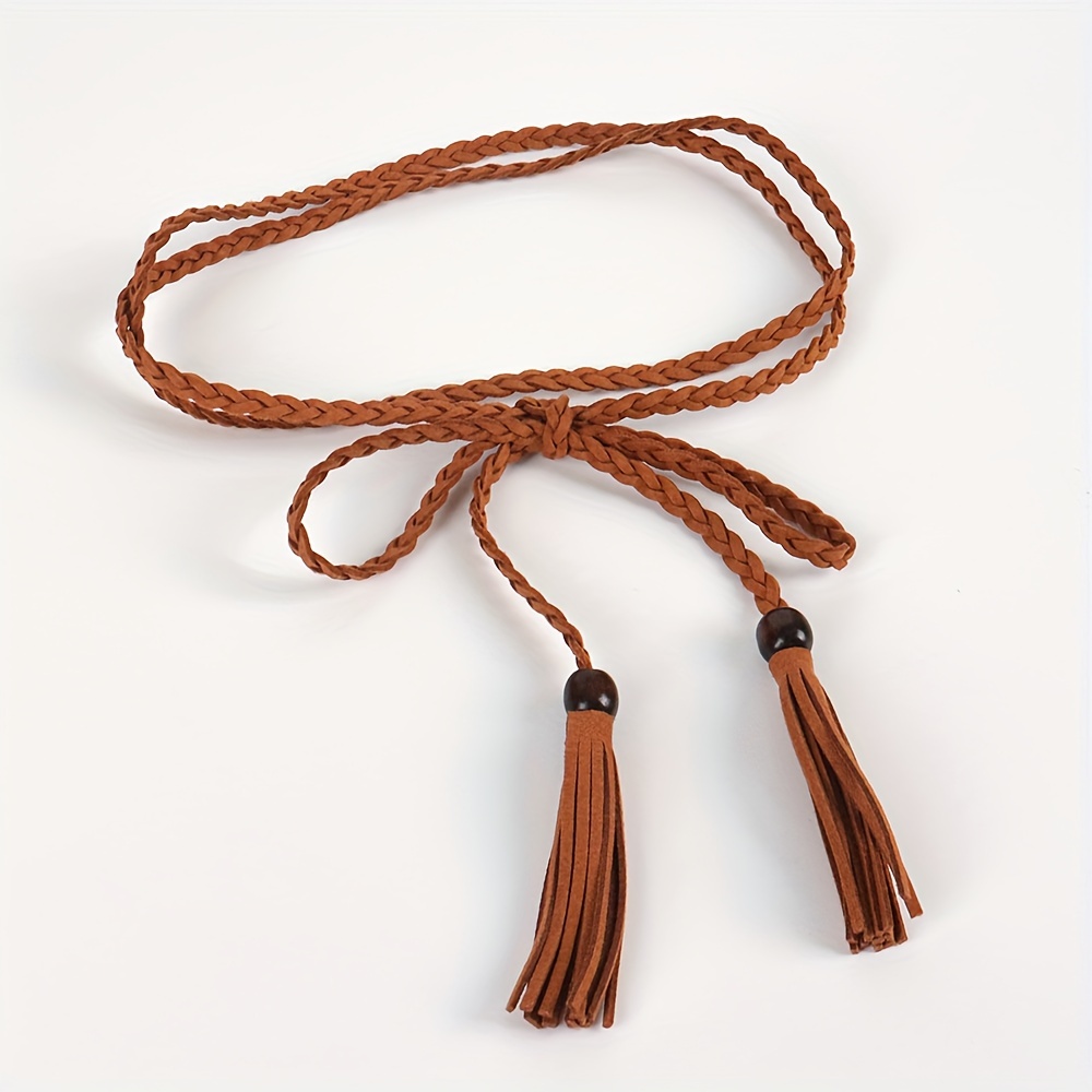 Brown Silk Tassel Rope Belt