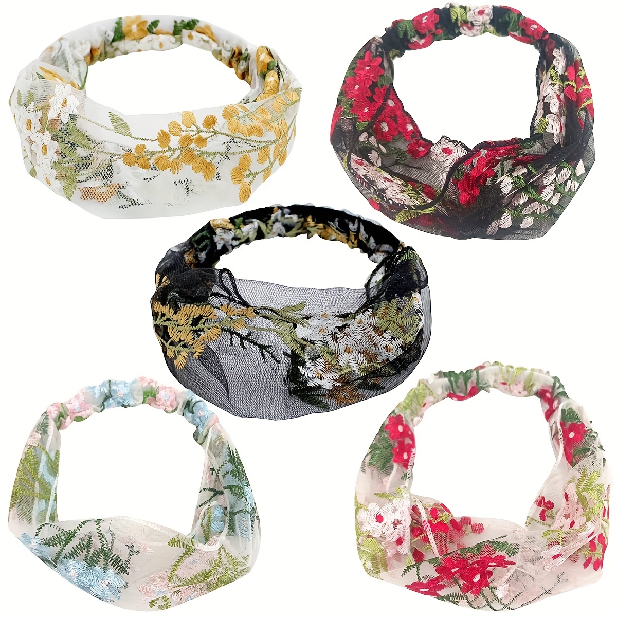 Lace Flower Patterned Headband Bohemian Style Lace Elastic Hair Band