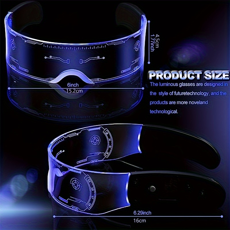 Gafas LED iluminadas que brillan en la oscuridad, suministros de fiesta de  Halloween, accesorios para rave, gafas de neón, gafas de neón Cyberpunk 7