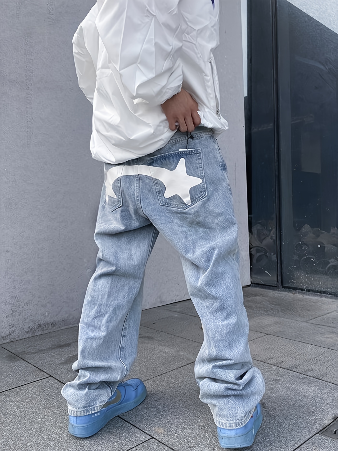 Y2k Clothes Men's Hip Hop Style Patchwork Jeans With Tassels, Street Style  Chic Stretch Denim Pants - Temu