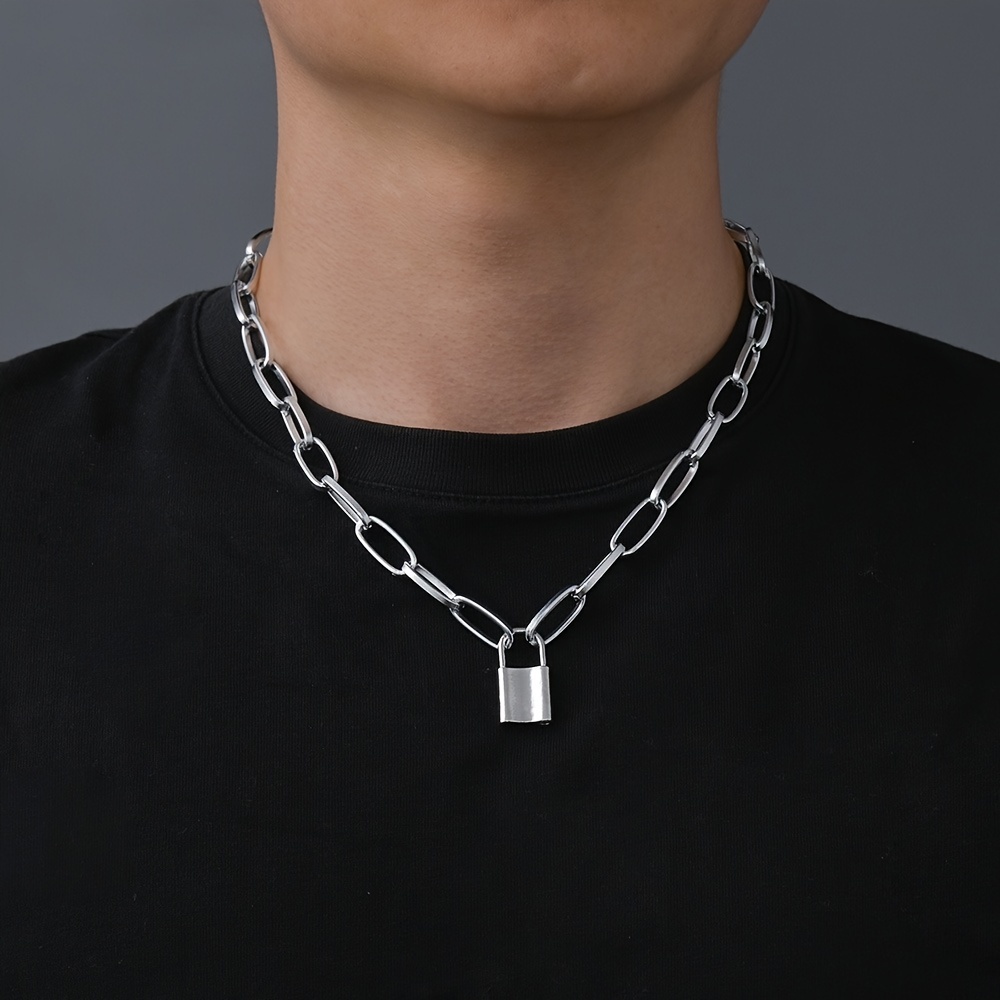 Hip Hop Men's Metal Padlock Pendant Thick Chain Link Necklace - Temu