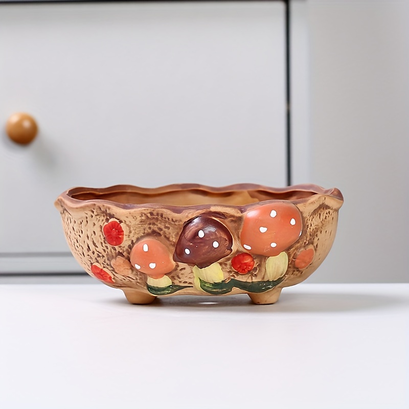 1pc ガーデニング多肉植物手描きキノコ ー かわいいセ 植木鉢