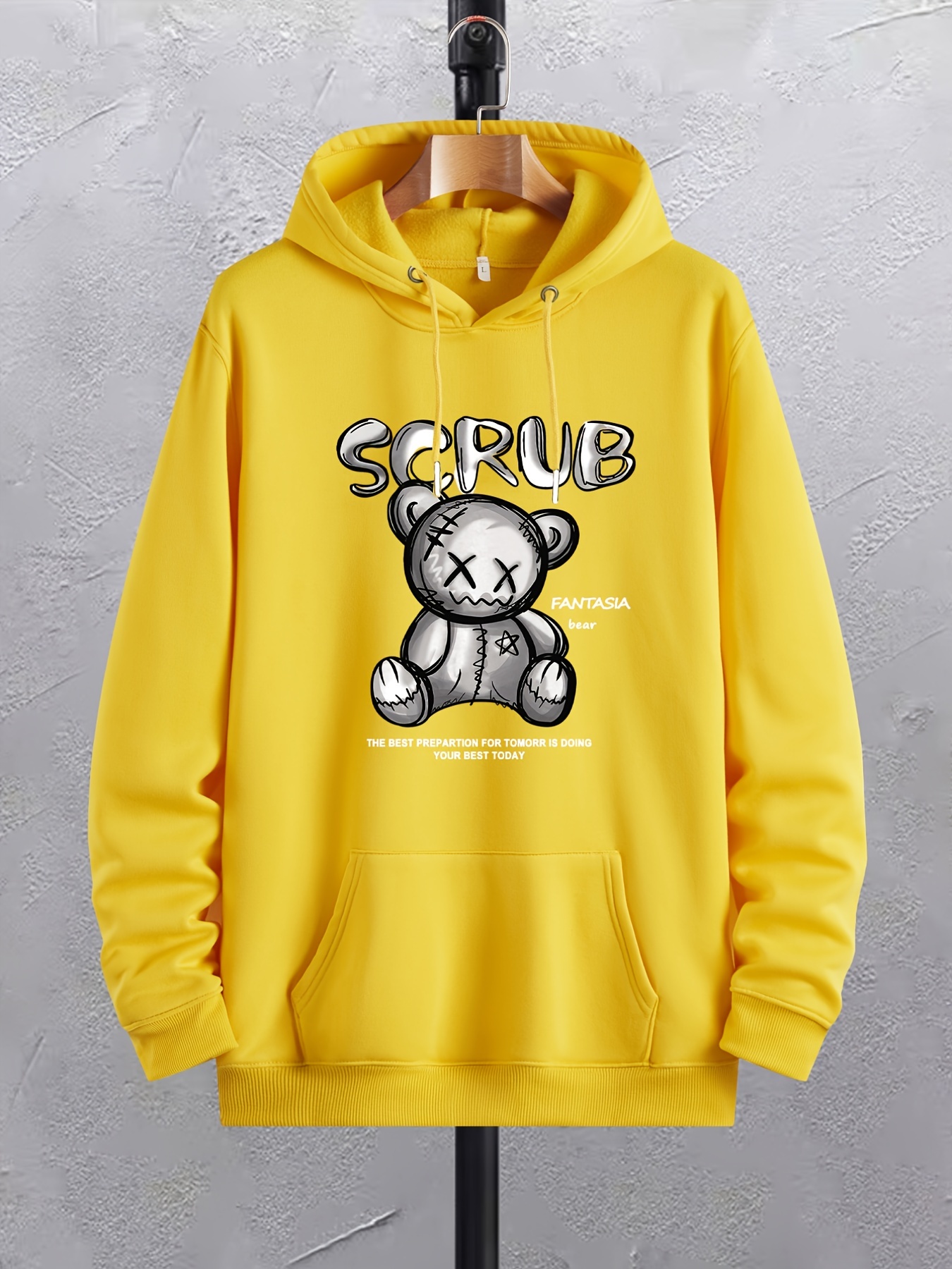 *'s Plus Size Bear Pattern Warm Fleece Hoodie Oversized Plain Color  Drawstring Pocket Hooded Sweatshirt Thick Thermal For Spring Autumn  Winter,