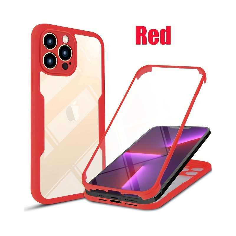 360 ° full protection transparent phone case for iphone 14 pro max front soft film+hard back cover for iphone 11 12 13 15 pro max x xs xr 8 7 plus mini se case iphone 15 red 0
