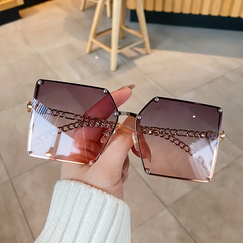 Oversized Square Sunglasses Gradient Metal UV400