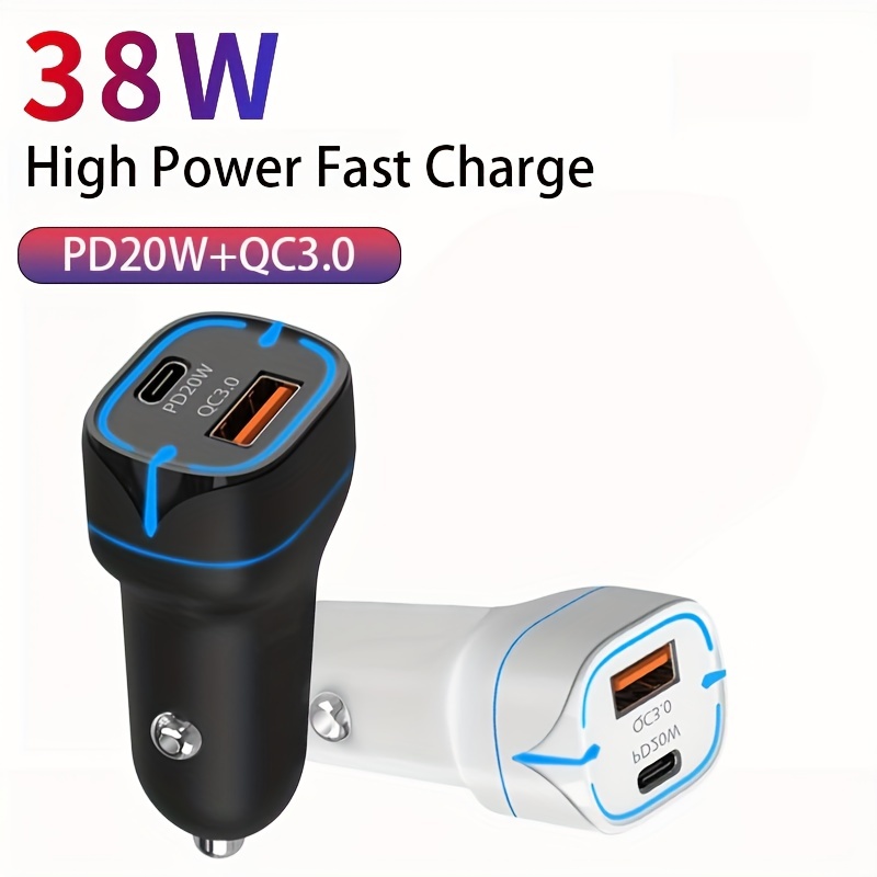Chargeur Allume Cigare charge rapide 38W PD QC3.0 20W - Noir