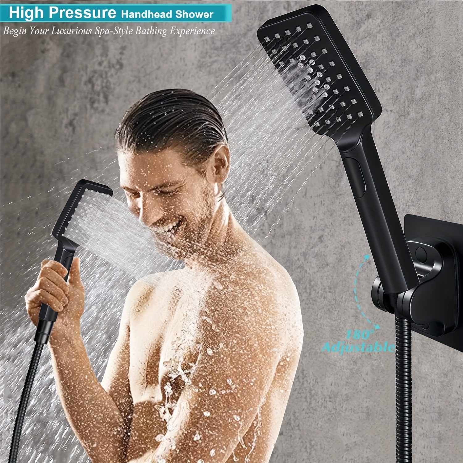 Cabezal de ducha con combo de mano, cabezal de ducha rectangular de 12  pulgadas con brazo de extensión de ducha mejorado en forma de Z de 12  pulgadas
