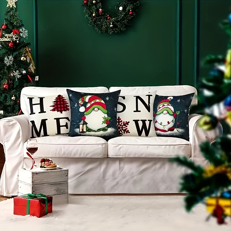 4pcs/set Christmas Linen Blend Throw Pillow Case, Square Cushion Case,  Decorative Pillow Cover For Living Room Bedroom Couch Sofa, Home Decor Room  Dec