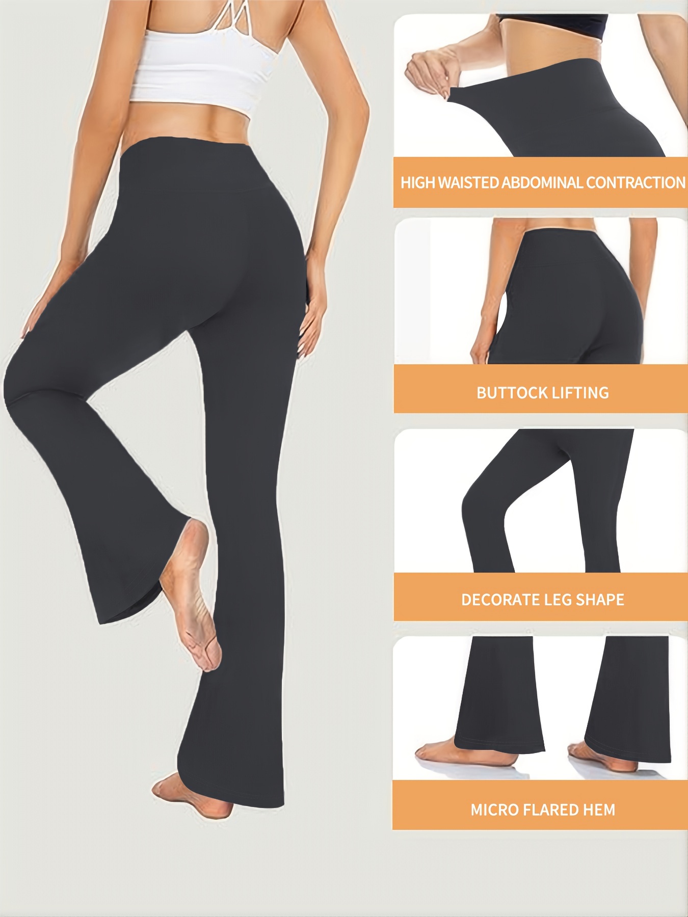 High Waist Flare Leg Yoga Pants, Stretchy Solid Slim Fitting Ankle