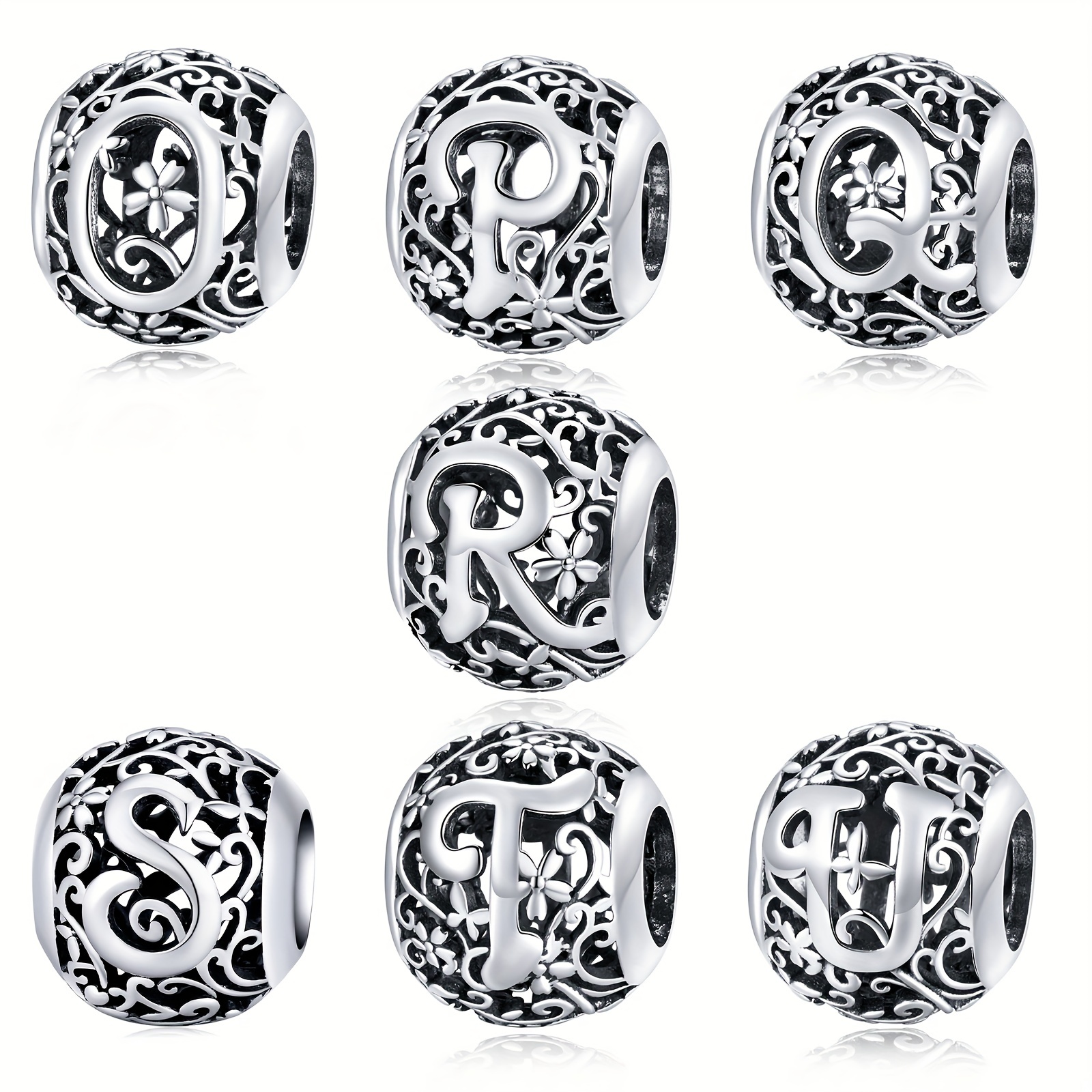 925 Sterling Silver Letter Retro Alphabet Round Beads For - Temu