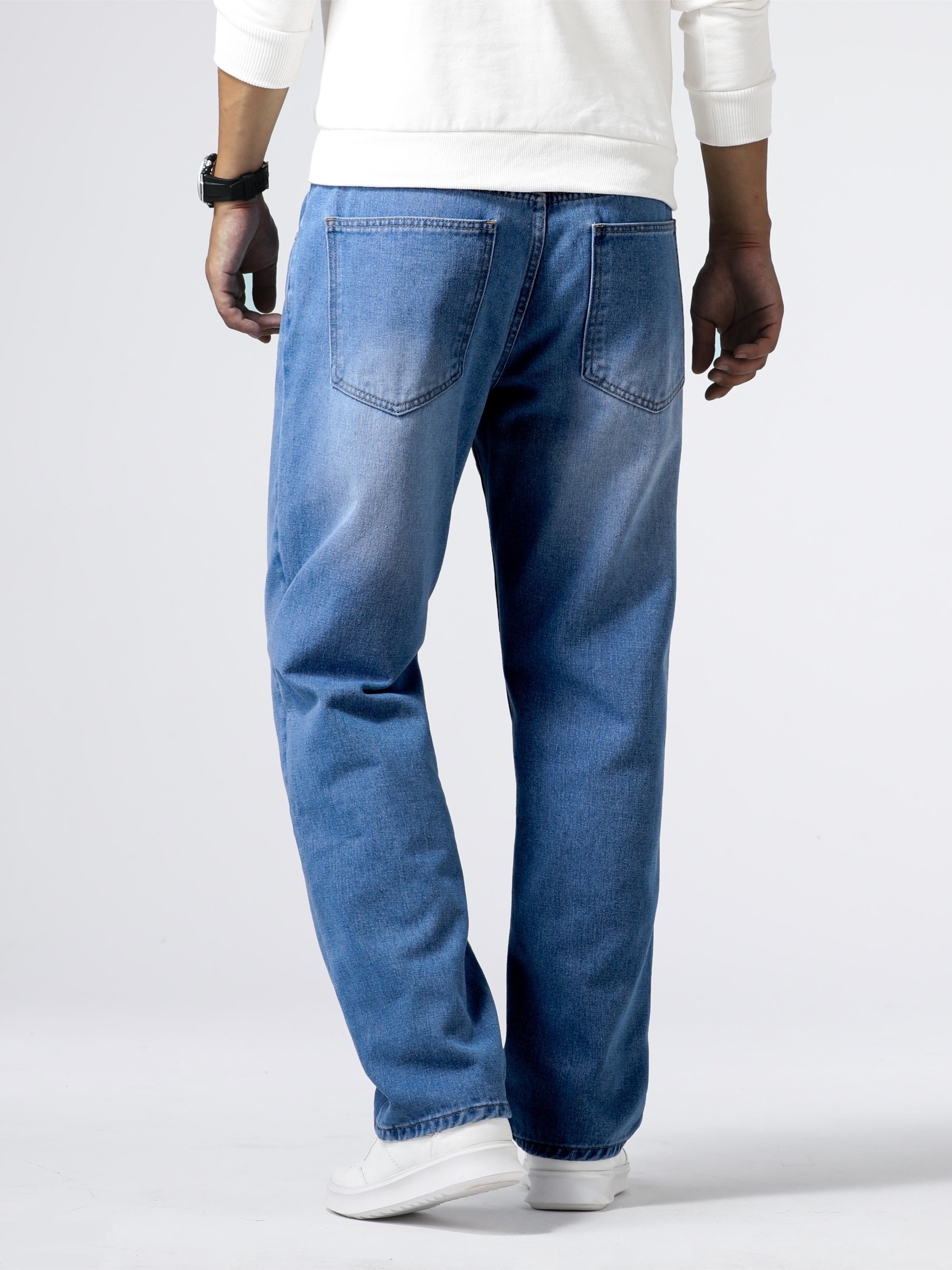 Loose Fit Straight Leg Jeans Men's Casual Street Style - Temu United Kingdom