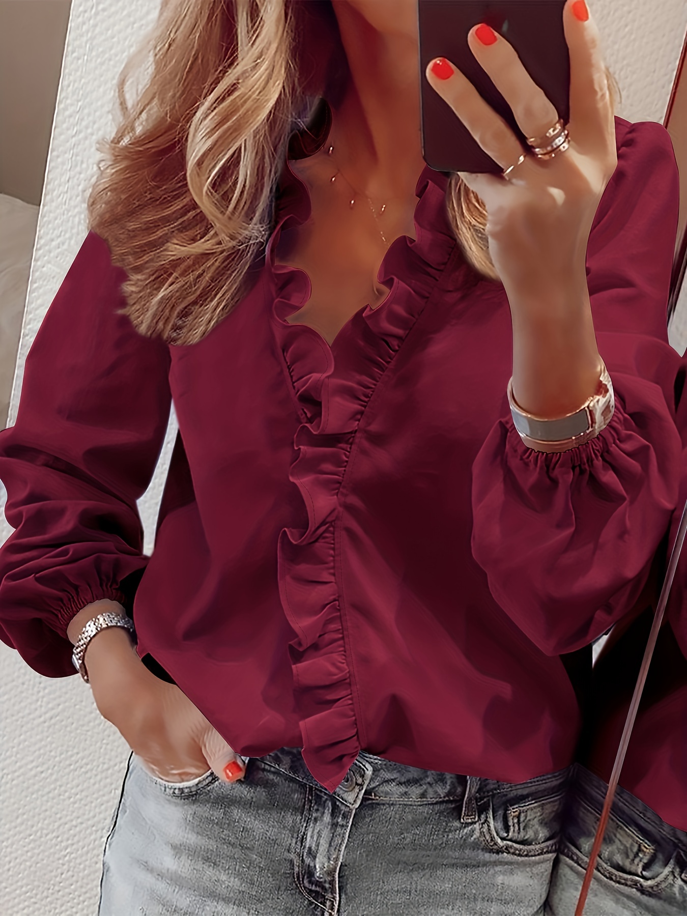 Burgundy deals ruffle shirt