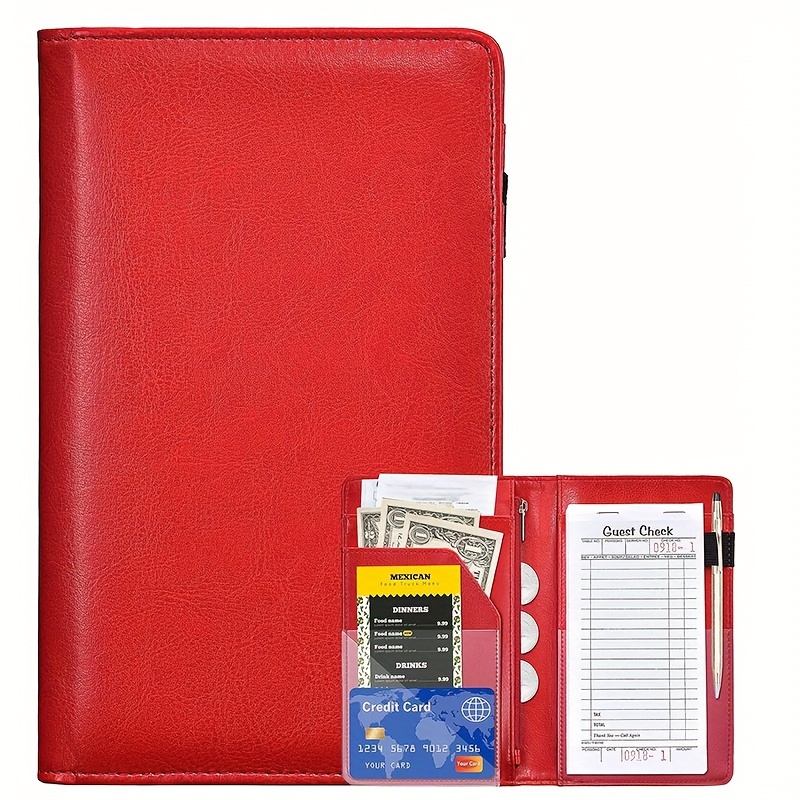 Server Book Organizer, 5 x 9 Inch Server Book Wallet with Zipper Pocket and  Pen Holder for Restaurant Waitress Waiter, Blue 