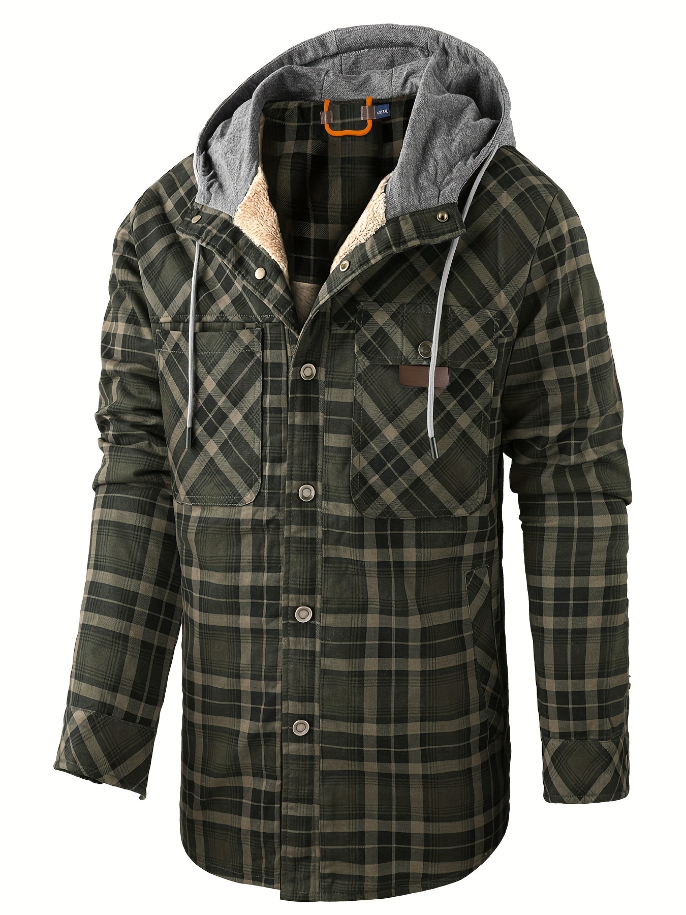 Mens Sherpa Fleece Lined Hoodie Jacket Long Sleeve Hoodie Jacket Plaid  Button Down Flannel Shirt Winter Warm Jacket