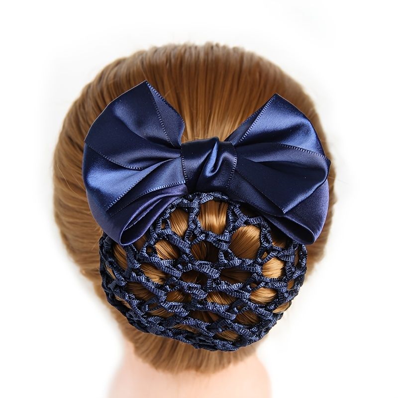 Black Bowknot Decor Snood Net Barrette Hair Clip Bun Cover - Beauty &  Personal Care - Temu