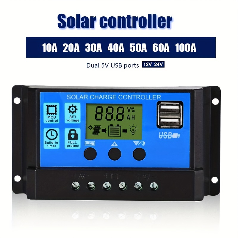 30A Solar Charge Controller 12V/ 24V PWM Solar Panel Timer & Setting Dual  USB