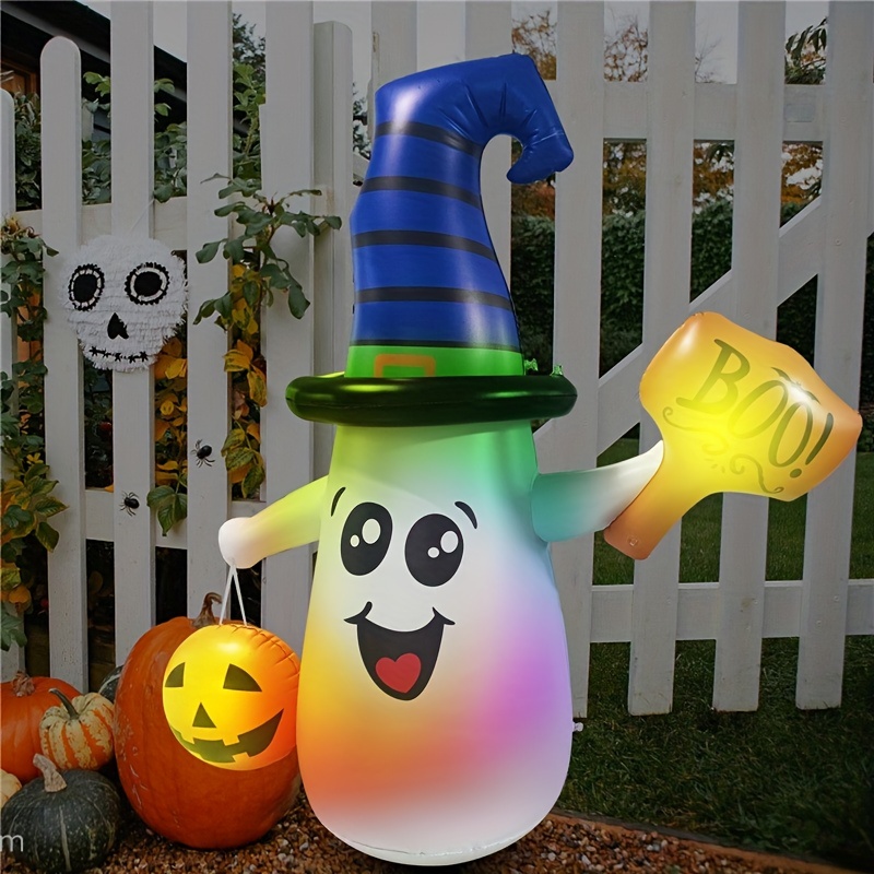 inflatable halloween cute ghost with pumpkin blow up inflatable halloween outdoor yard decoration for indoor outdoor yard party halloween decor light details 0