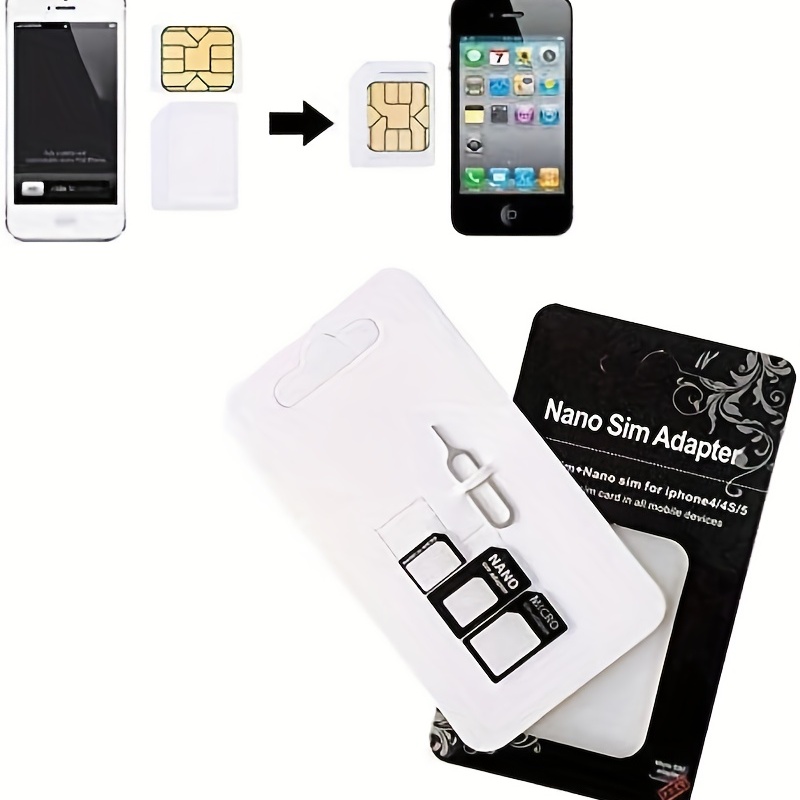  Adaptador de tarjeta SIM estándar 4 en 1, bandeja de tarjetas  con pasador de acero de expulsión de bandeja, almohadilla adhesiva  semiadhesiva, tarjeta Nano a Micro a SIM, cambio reversible, kit