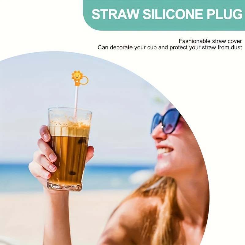 1pc Reusable Drinking Straw Tips Cover Lovely Cartoon for Ages 12+