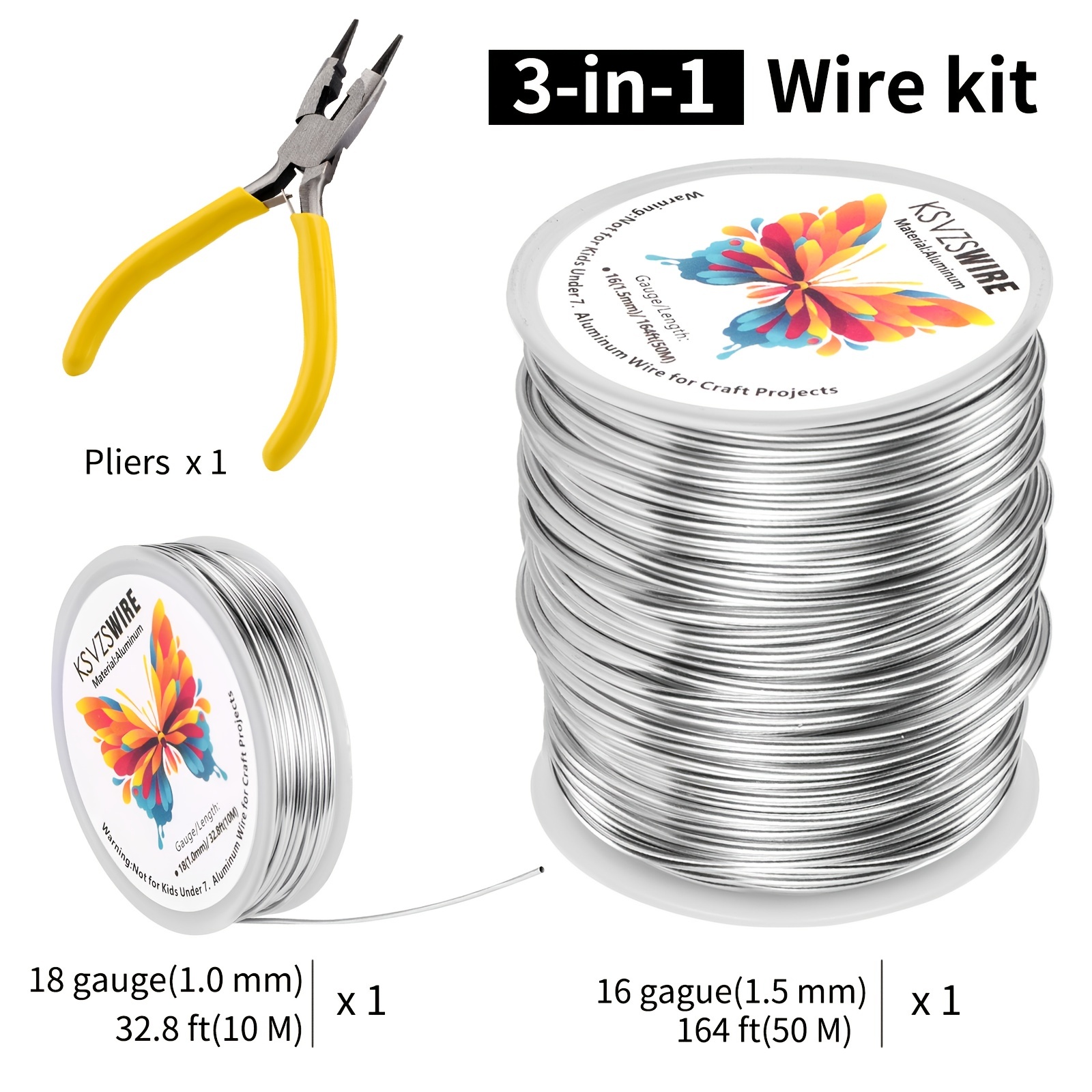 Aluminum Wire, Anezus 9 Gauge 12 Gauge 18 Gauge Bendable Metal Wire  Armature Aluminum Craft Wire for Wreath Making Beading Floral (Silver, 3 mm